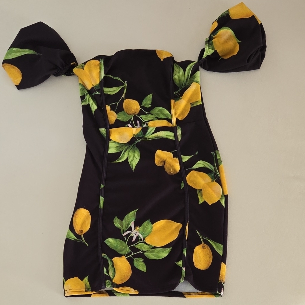 Lemon Print Off-Shoulder Dress